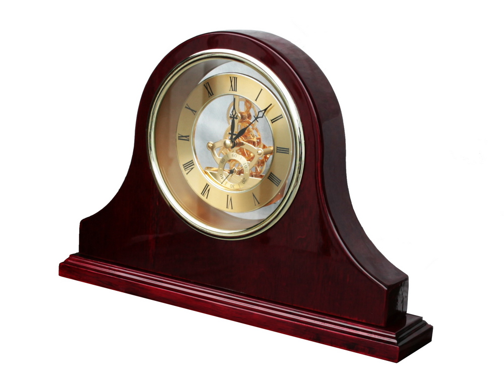 Grand Rosewood Piano Finish Wooden Mantel Desk Clock Skeleton Movements