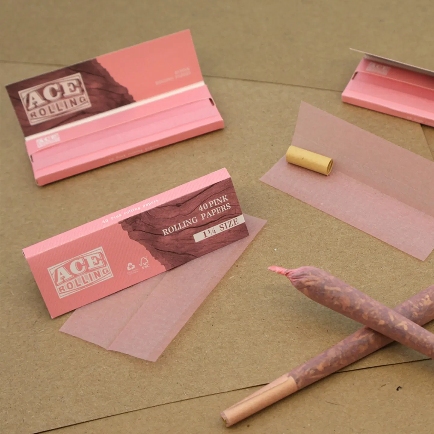 Food-Grade Pink Wood Natural Medium Size 1 1/4 Roller Paper