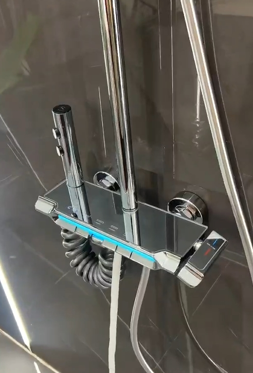 High-Pressure Sanitary Ware Hot and Cold All-Copper Brass 4 Functions Tap Digital Handheld & Rainfall Shower Set for Bathtub and Shower Combo