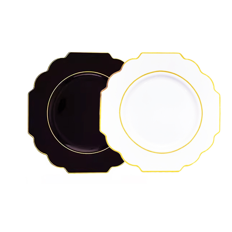 11 Inch Plastic Colored Disposable Wedding Plates Set Dinnerware in Golden Serving Dishes for Home Party