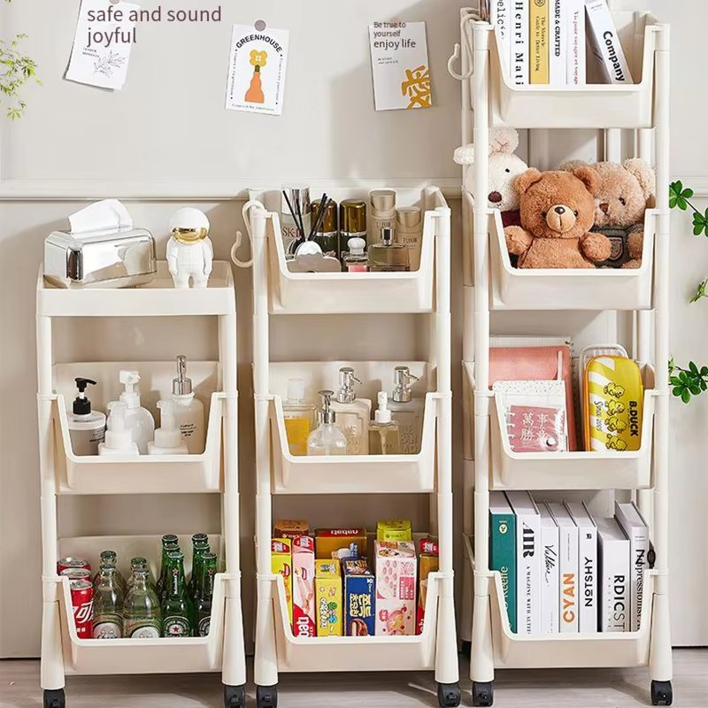 Storage Shelf with Wheels Bookshelf Movable Trolley Snack Book Storage for Bedroom Kitchen