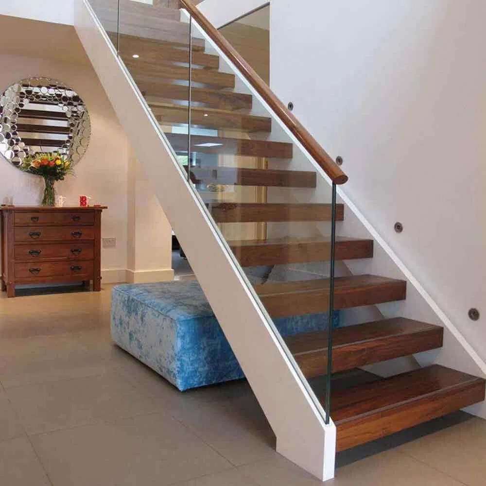 Anewson Straight Manufacturer Solid Wood Staircase with Stainless Steel Handrail and LED Light