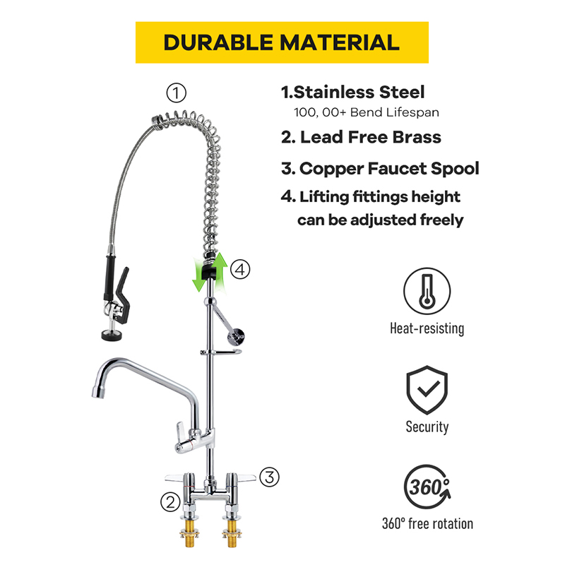 Premium Commercial Kitchen Pre Rinse Faucet with Multi-Function Spray Tap