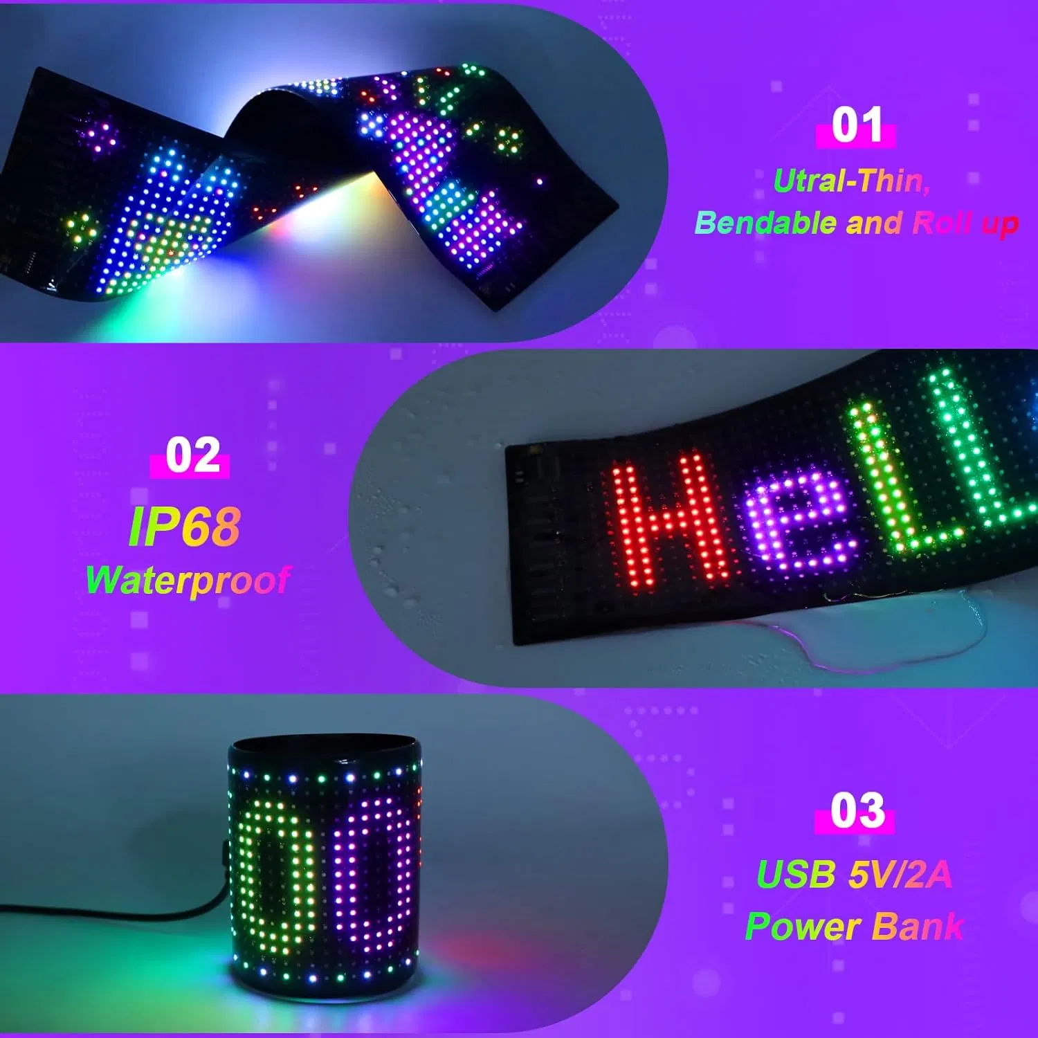 Scrolling LED Sign for Car RGB Programmable Devil Eyes for Truck Outdoor LED Display