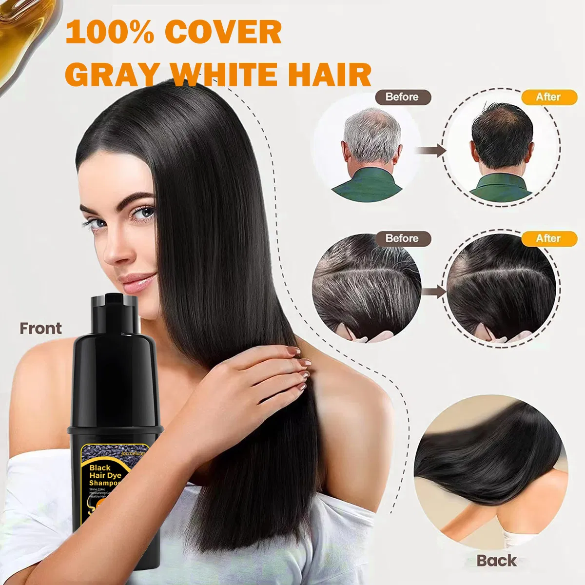 Wholesale OEM Natual Ammonia Free Dark Brown Colour Permanent 3 in 1 Color Cover Gray White Hair Herbal Black Hair Dye Shampoo