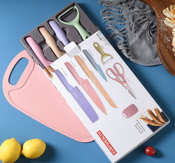 Набор кухонных ножей из 6 предметов, рукоятка из экоматериала