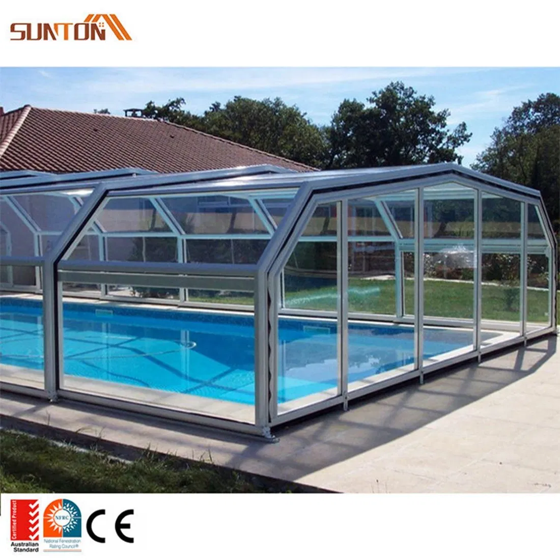 Swimming Pool Cover Roof Retractable Enclosure Waterproof Tempered Glass Sunroom