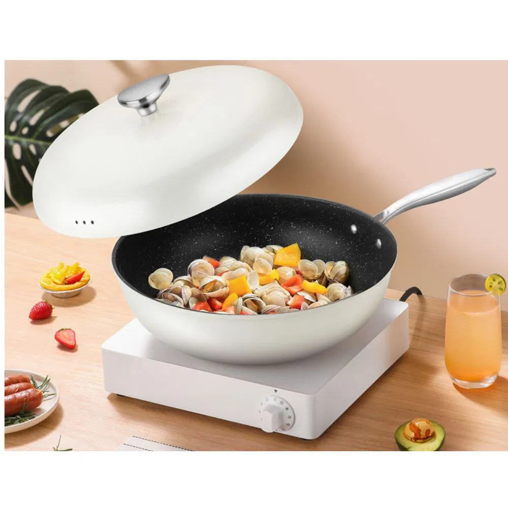 Non-Stick Wok Frying Pan with Lid Pebbles Flat-Bottomed Wbb27896