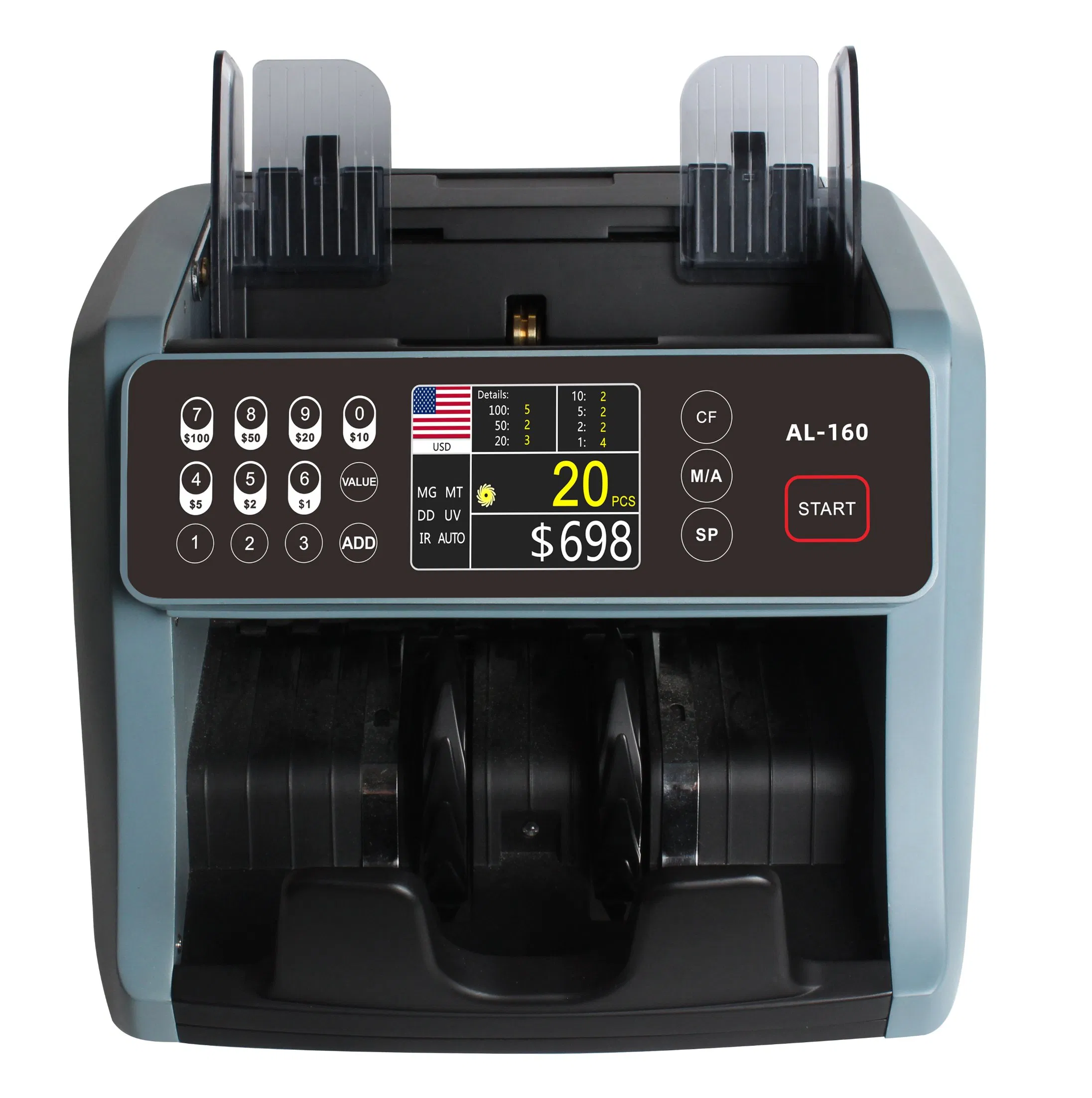 Al-160t Front Loading Bill Counter Money Counting Machine Single Denomination Value Counter