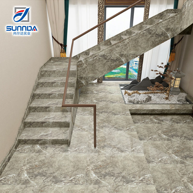New Trend Plated Gold Glossy Shinny Surface Landing Groove Lines Anti Slippery Staircase Step Porcelain Floor Tiles for Hotel House Villa