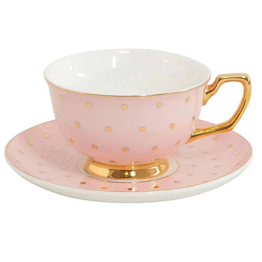 Gold Rim Rose Vintage Ceramic Tea Cup with Saucer