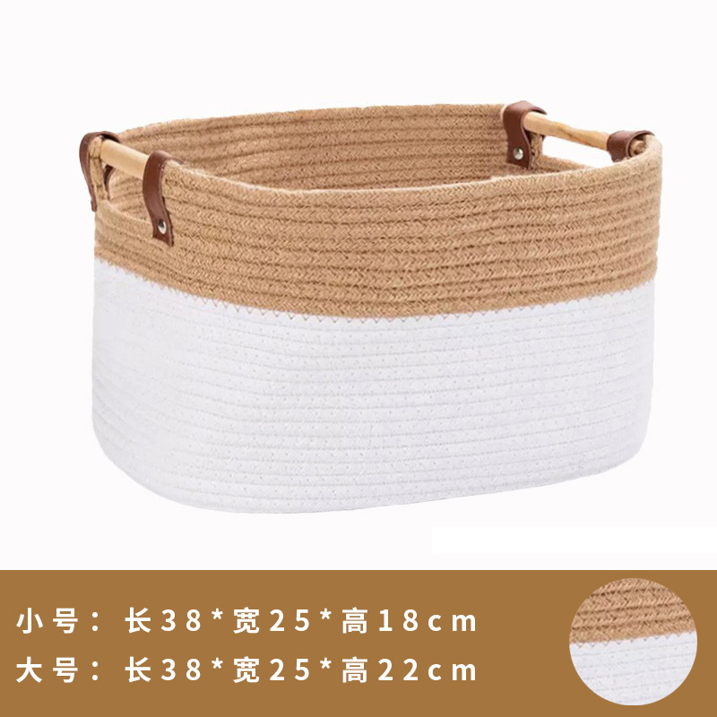 Customized Color Cotton Rope Woven Basket with Wood Handles Modern Home Decorative Storage Toys Bin for Sundries New Design