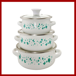 3 PCS Set Enamel Blue/ Red/Orange/Green Pot Enamel Cookware Casserole
