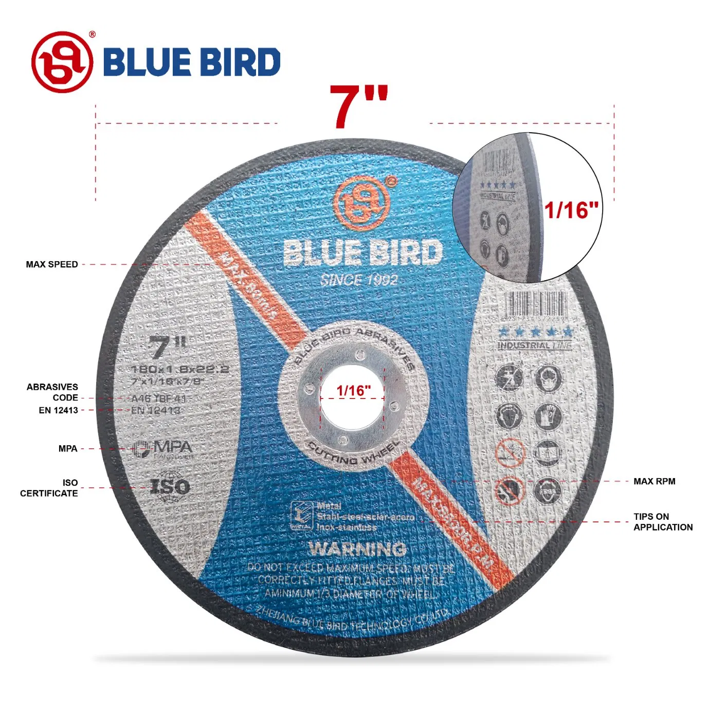 Отрезной круг по металлу 7 дюймов, нержавеющая сталь