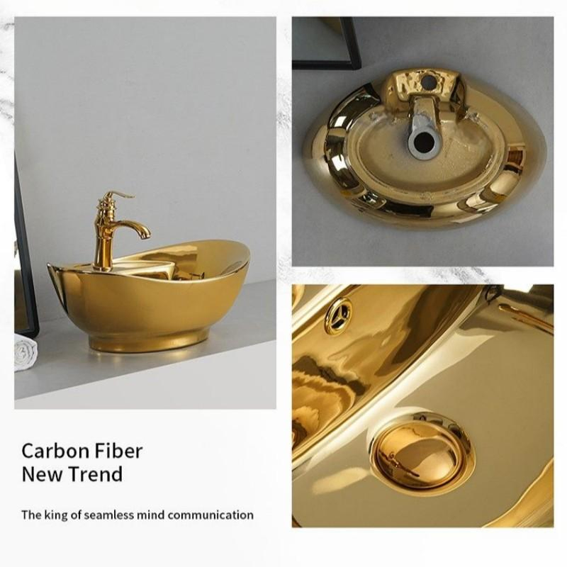Luxurystyle Ceramic Art Basin Gold Oval Countrtop Sink