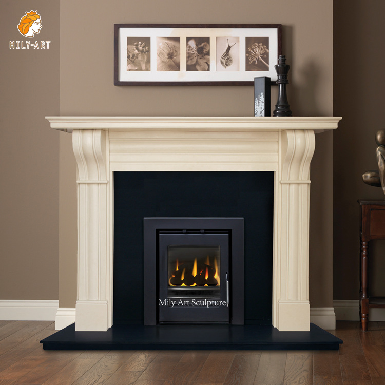 Hand Carved Natural Stone Modern White Marble Fireplace Wall Frame
