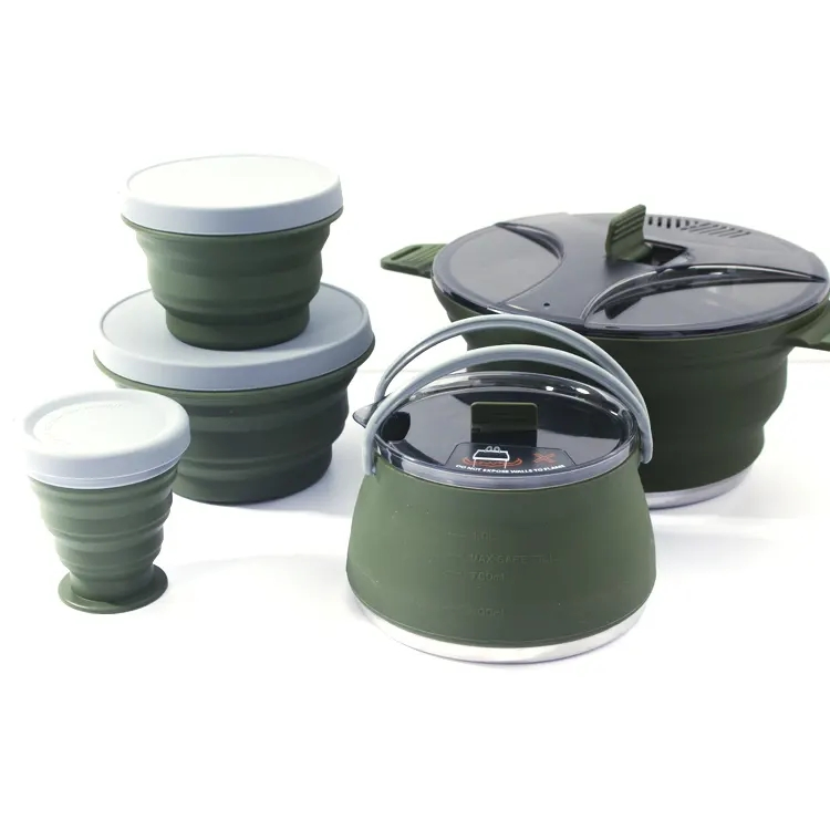Five Piece Set Silicone Collapsible Camping Cookware Camping Pot Cookware Set for Outdoor