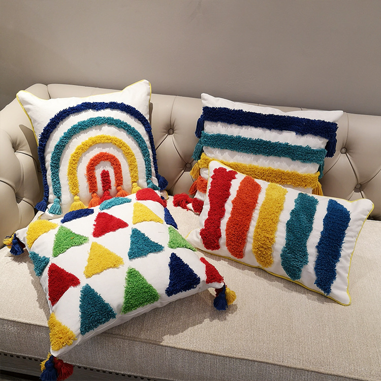 Tufted Cushion Cover with Custom Colors for Personalized Decor Colorful Bohemian Cushion