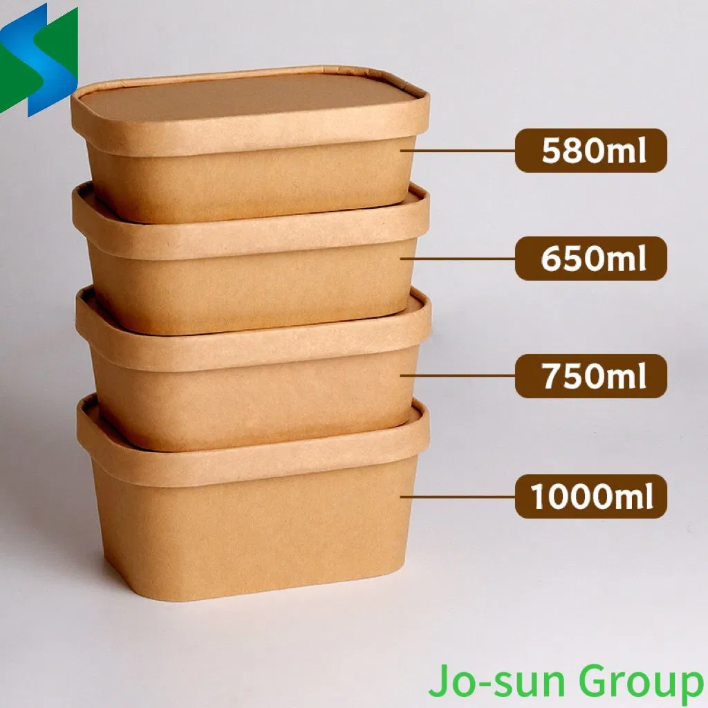 Jo-Sun Disposable 750 Ml Logo Print Custom Paper Cups Take Away Salad Paper Bowl Biodegradable Kraft Paper Cup for Soup Noodle
