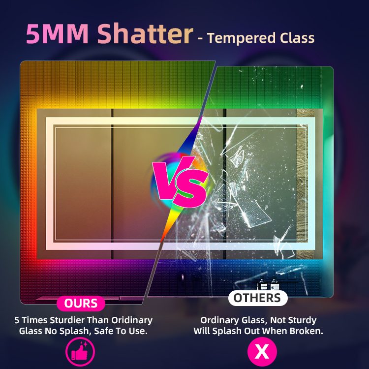 Bathroom Color Changing Mirror Ultra-Thin Frameless LED Mirror with Light Waterproof for Shower Entertainment