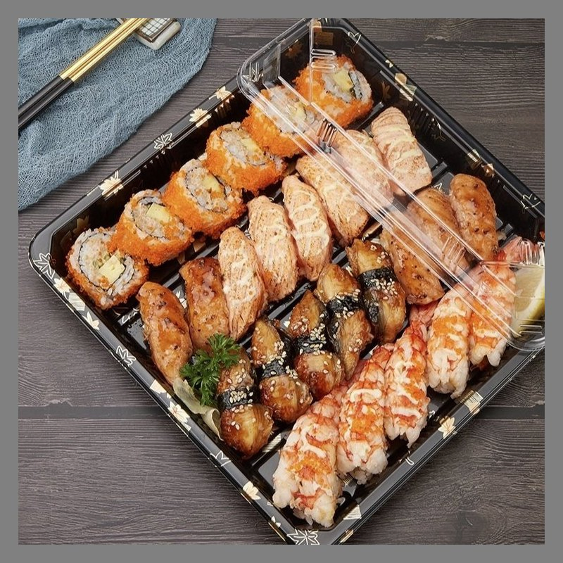 Hot Sale Party Sushi Tray Plastic Square Packing Box Disposable Sushi Tray
