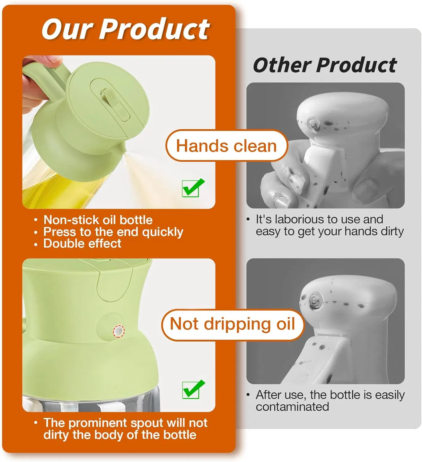 Ds-2670 Olive Oil Dispenser for Kitchen 2 in 1 Oil Sprayer for Cooking 18oz/550ml Glass Oil Spray Bottle with Pourer, Food-Grade Oil Mister (Green)