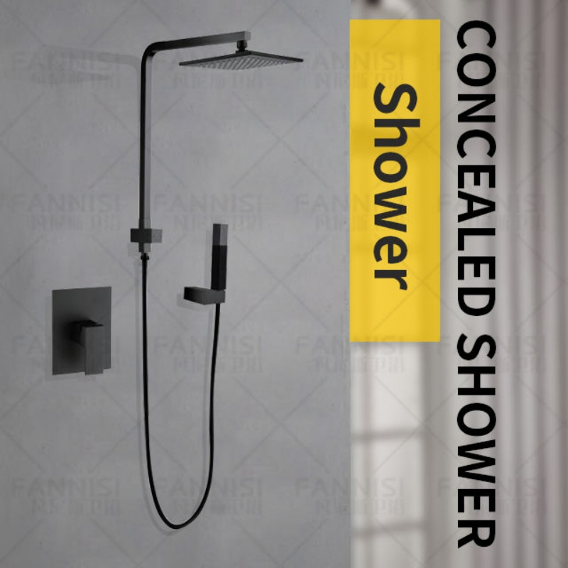 Matte Black Waterproof Wall Shower Concealed Button Shower Mixer Square Shower Head Shower Set
