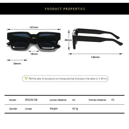 Luxury Designer Thick Frame UV400 Protection Fashion Square Sunglasses