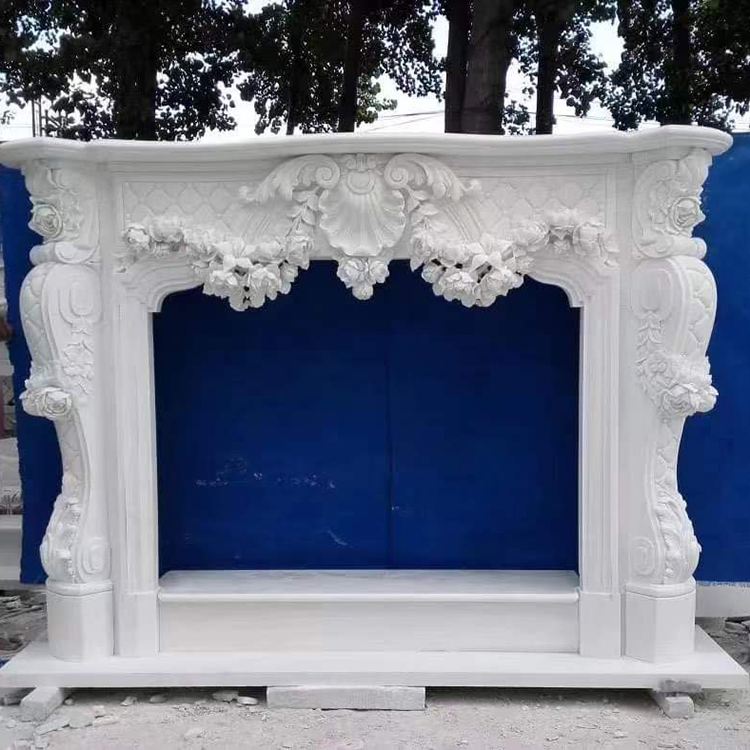 European Design Modern Indoor Hand Carved Cultured Marble Fireplace Mantel