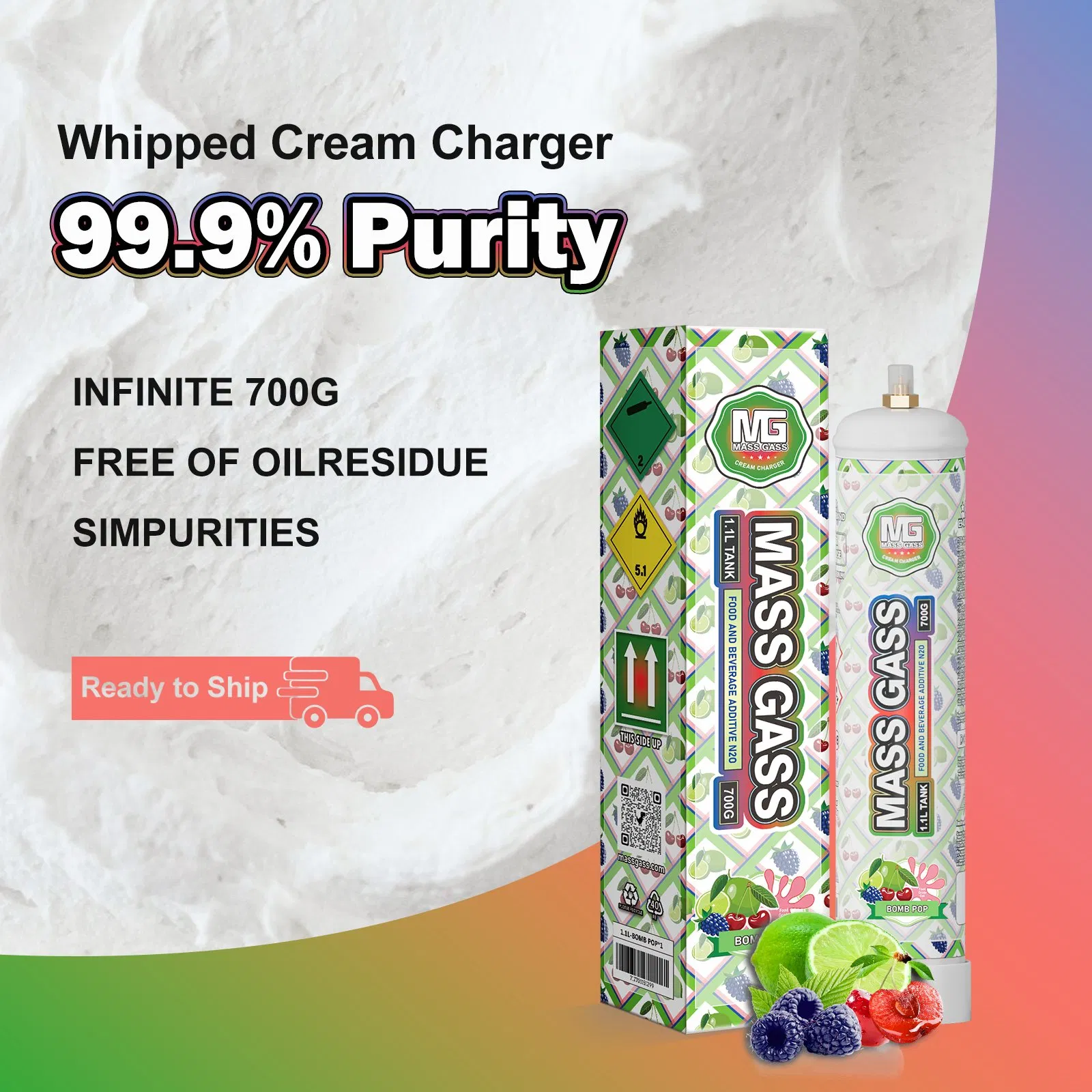 1.1L Nitrous Oxide Gas Cylinder Un1070 Bulk Buy 740g N2o Gas Cartridge Whip Cream Charger