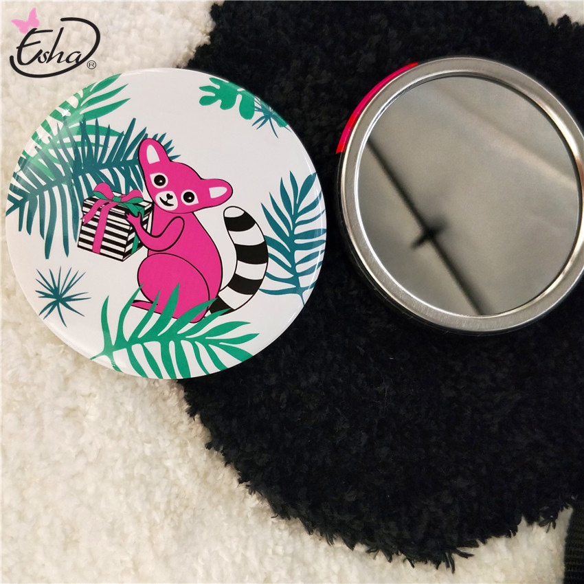 Promotional Gift Small Cosmetic Metal Tinplate Pocket Compact Makeup Magic Glass Cartoon Mirror