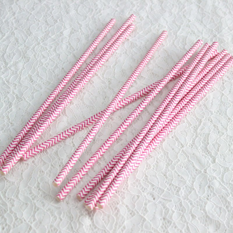 Eco-Friendly Disposable Paper Tableware 230mm Length Paper Pink Straw Customizable for Drinking