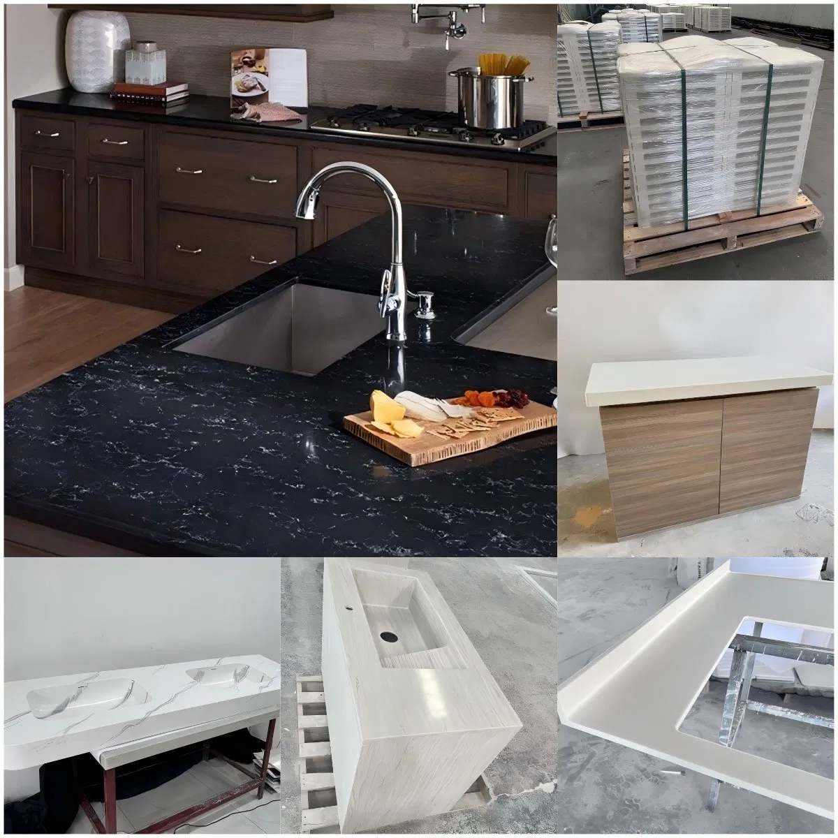 OEM Design Printed Quartz Slab Countertop Home Kitchen Bathroom Countertops Kitchen Side by Side Island