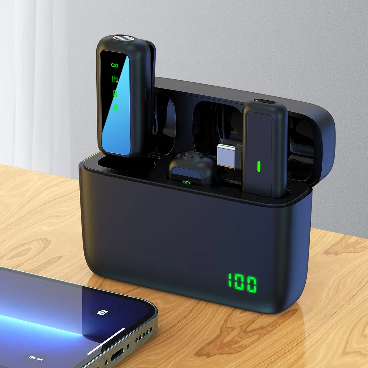 Wireless Lavalier Microphone Mobile Phone Mic with Digital Charging Case