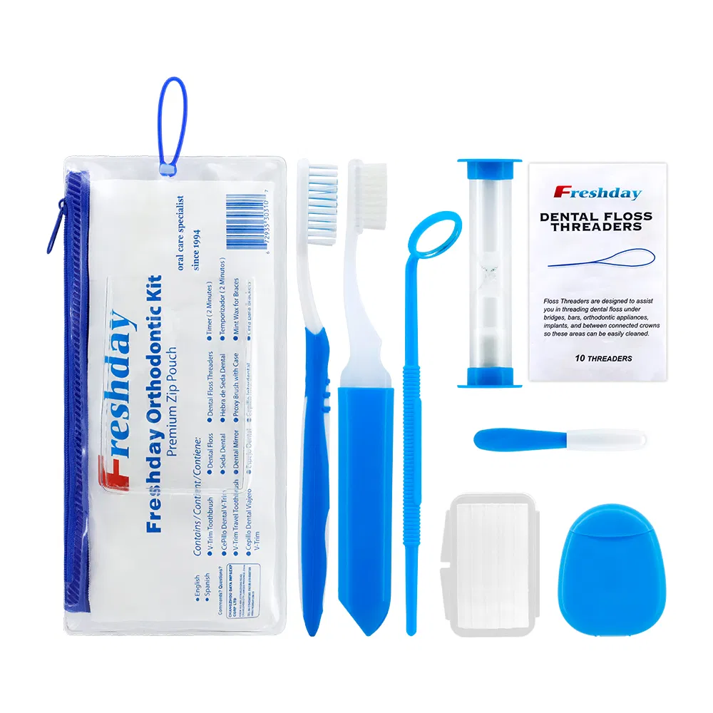 8 in 1 Orthodontic Patient Kit Dental Ortho Oral Care Hygiene Kits Teeth Whitening Suit Toothbrush Interdental Brush Dental Floss Mouth Mirror
