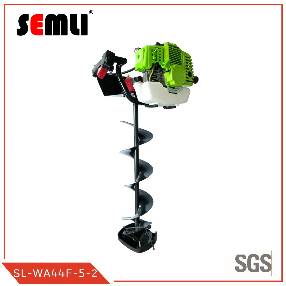 1 or 2 Men Operate Ground Drill, Earth Auger Machine