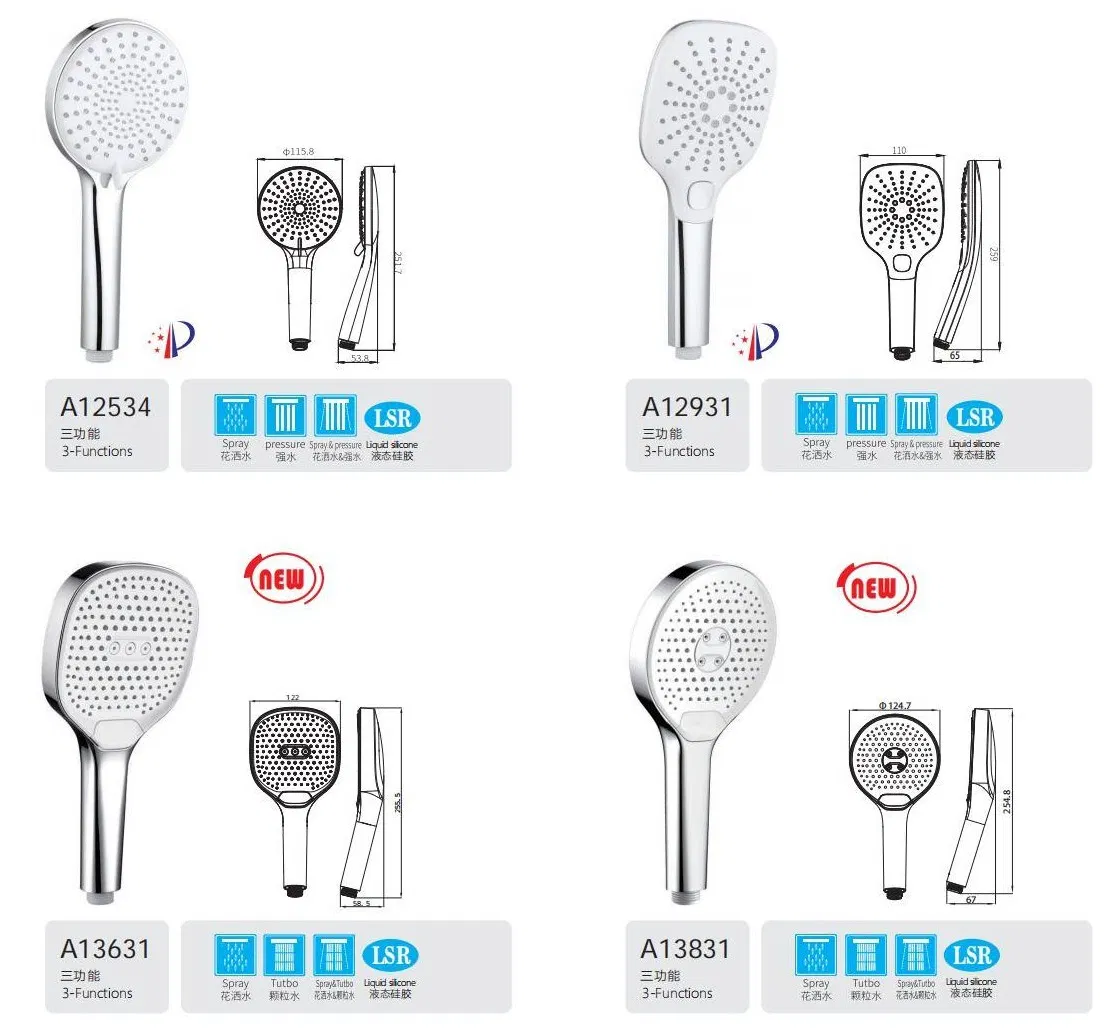 3 Functions Matt Black Sanitary Bathroom Accessories Shower Heads Handheld Shower Hand Shower with Button Switch Control