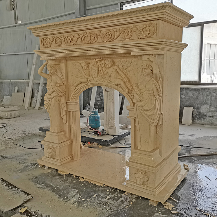 Factory Supply Customized Size Indoor Decoration Luxurious Woman Statue Large Marble Fireplace