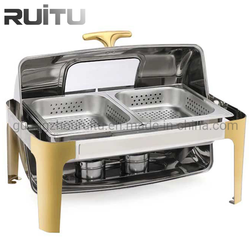 EU/Us Style Stainless Steel Perforated 1/3 Gn Pan Gastronorm Food Containers Gold Leg Chaving Dish Electric Buffet Chafing Dishes in Dubai Food Warmer Equipment