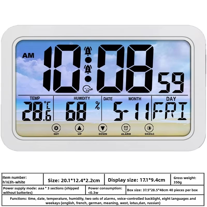Table Clock with Calendar Temperature Humidity Modern Desk Table