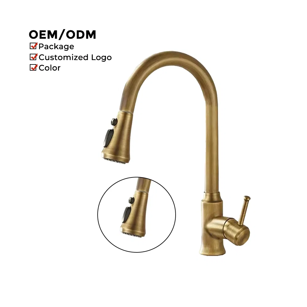Classic Antique Pull out Kitchen Faucet 3 Function Brass Body Pull out Kitchen Sink Faucet