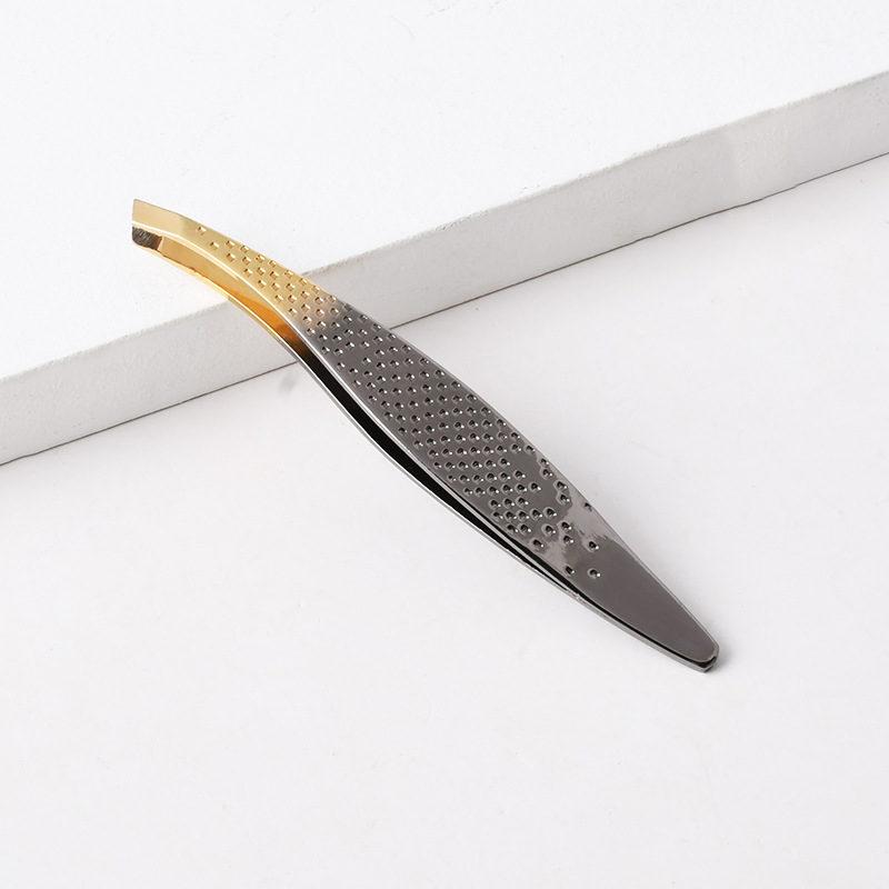 Black Gold Two-Color Stainless Steel Eyebrow Clip Tweezers Oblique Mouth