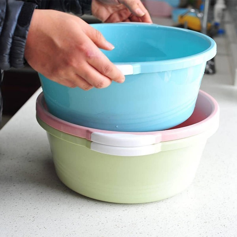 Circular Double-Eared Thickened Anti-Fall Washing Household Bathroom Simple Solid Color Plastic Basin