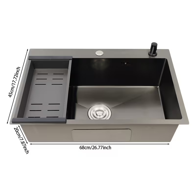 Multifunctional Black Drop-in Stainless Steel Kitchen Sink for Countertops