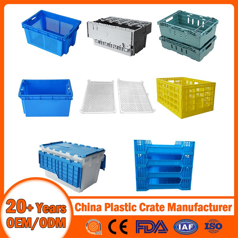 Stackable Tote Foldable Nestable Storage Collapsible Bale Arm EU Logistic Mesh Plastic Lobster Crate for Beer/Bread/Seafood/Milk/Moving/Turnover/Agriculture