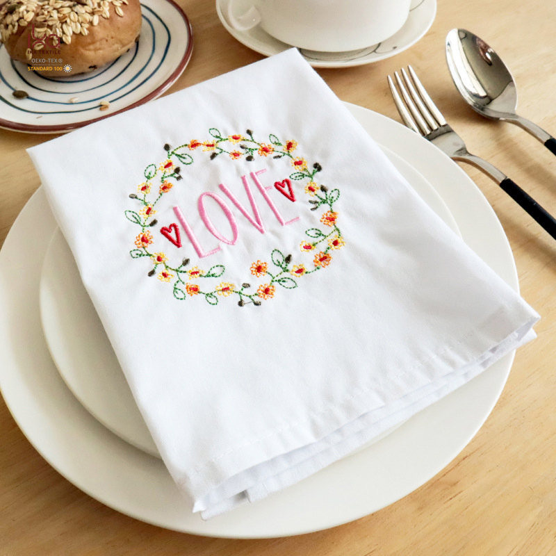 Hotel Living Room Home Decoration Hot Sale New Product Custom Printed Embroidery Woven White Cloth Cotton Napkins with Logo