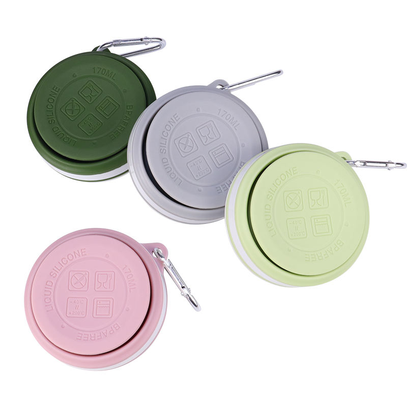 Mini Pocket Size Custom 170ml 6oz 200ml 250 Ml Silicon Folding Cup Food Grade Silicone Lightweight Foldable Reusable Travel Coffee Mug with Lid for on-The-Go