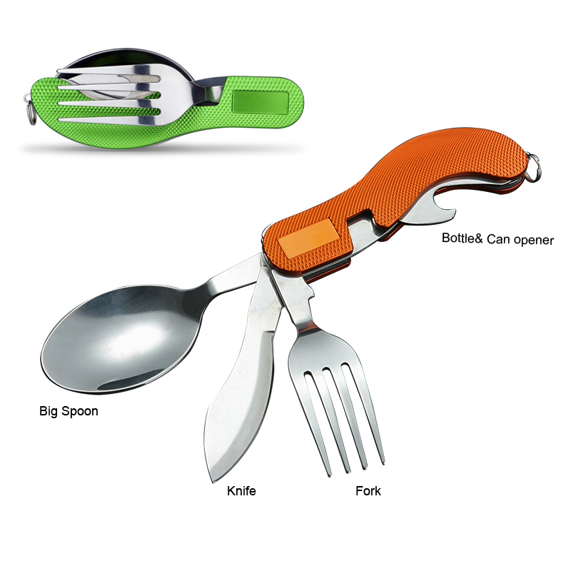 4-in-1 Portable Stainless Steel Lightweight Detachable Tableware with Fork Spoon Knife