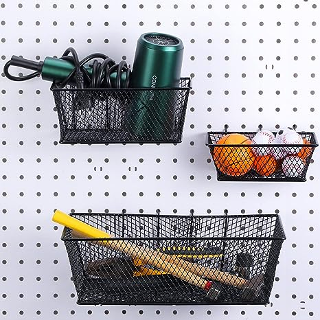 Factory Supply Steel Mesh Black Baskets for Pegboard (3-Pack)