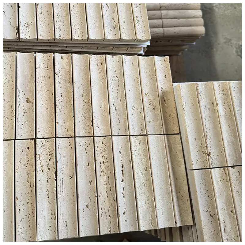 Chiaro Beige Travertine Stone Concave Mosaic Tiles